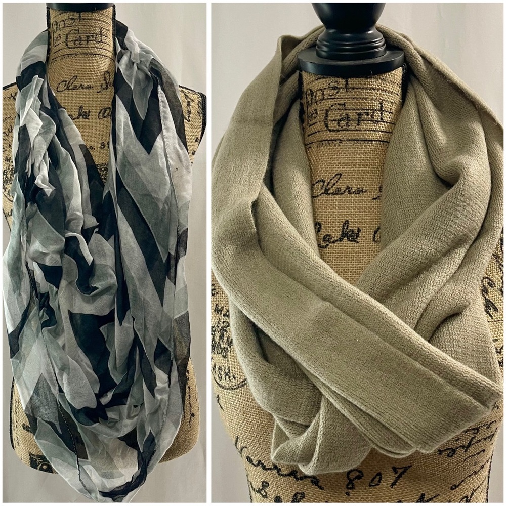 Stylish Black Chevron and Solid Tan Scarf Set - 2 items OS